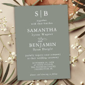 Klassieke Sage Groene Monogram Initialen Bruiloft Kaart