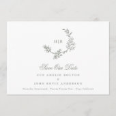 Klassieke Sage Groene Monogram Krans Huwelijk QR C Save The Date (Voorkant)