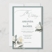 Klassieke Salie Groen en Witte Bloemen Huwelijk Kaart (Voorkant)