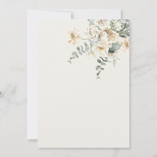 Klassieke Salie Groen met Ivoren Bloemen Trouwen Kaart (Achterkant)