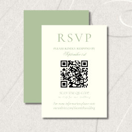 Klassieke Saliegroen Minimalistische Trouw-QR-code RSVP Kaartje