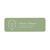 Klassieke Saliegroen & Witte Monogram Wapen Huweli Etiket (Voorkant)