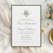Klassieke Saliegroene Bloemige Monogram Bruiloft