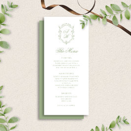 Klassieke Saliegroene Bloemige Monogram Wapen Huwe Menu