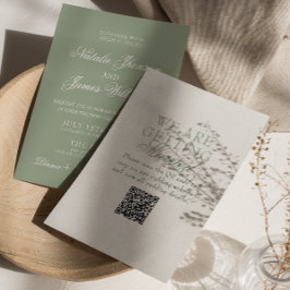 Klassieke Saliegroene Boho Moderne QR Code Huwelij Kaart