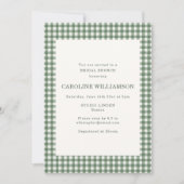 Klassieke saliegroene geruite bruidsbrunch kaart (Voorkant)