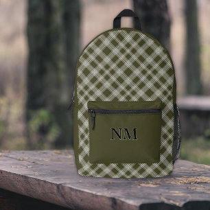 Klassieke saliegroene geruite gepersonaliseerde bedrukte rugzak