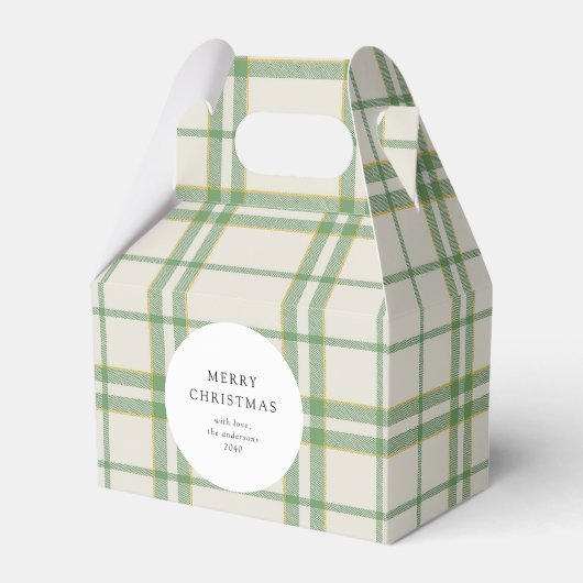 Klassieke saliegroene geruite kerst aangepaste koe bedankdoosjes (Voorkant Zijde)