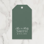 Klassieke saliegroene handgetekende trouwschets ku cadeaulabels (Achterkant)