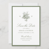 Klassieke saliegroene monogram trouw 'Save the Dat Save The Date (Voorkant)