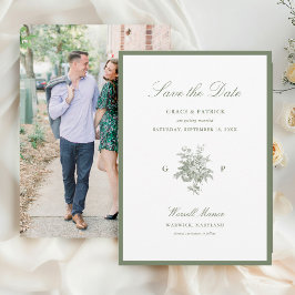 Klassieke saliegroene monogram trouw 'Save the Dat Save The Date