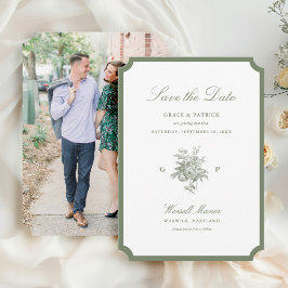 Klassieke saliegroene monogram trouw 'Save the Dat Save The Date