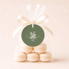 Klassieke saliegroene monogram trouwgunst bedankjes labels