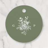 Klassieke saliegroene monogram trouwgunst bedankjes labels (Voorkant)
