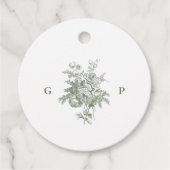 Klassieke saliegroene monogram trouwgunst bedankjes labels (Voorkant)