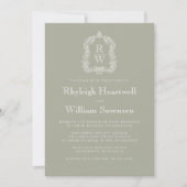 Klassieke Saliegroene Monogram Wapen Huwelijk Kaart (Voorkant)