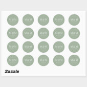 Klassieke saliegroene monogramtypografie bruiloft ronde sticker (Vel)