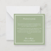 Klassieke saliegroene rand script bruiloft bedankj notitiekaartje (Achterkant)