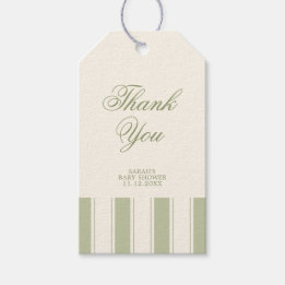 Klassieke saliegroene streep baby shower feestje cadeaulabel
