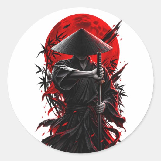 Klassieke Samurai Ronde Stickers (Voorkant)