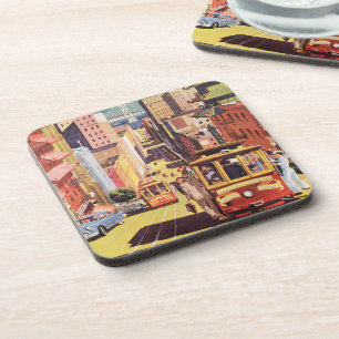 Klassieke San Francisco Kabeltram Reisposter Kunst Bier Onderzetter