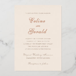 Klassieke Sandy Neutral Elegant Wedding Folie Uitnodiging