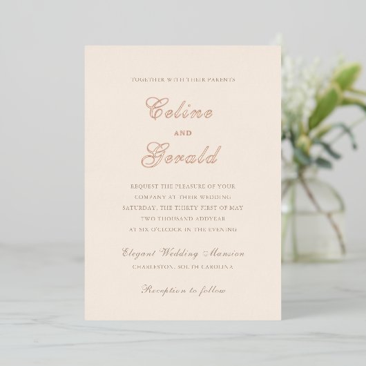 Klassieke Sandy Neutral Elegant Wedding Folie Uitnodiging (Staand Voorkant)