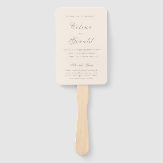 Klassieke Sandy Neutral Elegant Wedding Programma Handwaaier (Voorkant)