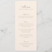 Klassieke Sandy Neutrale Elegante Bruiloft Menu (Voorkant)