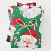 Klassieke Santa Candy Cane Rood Groen Kerstcadeau Inpakpapier Vel (In situ)