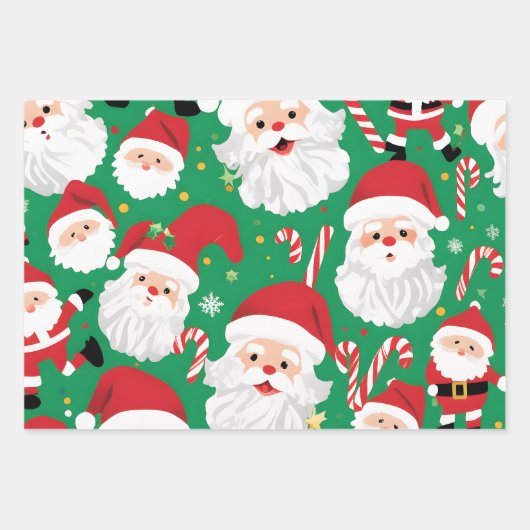 Klassieke Santa Candy Cane Rood Groen Kerstcadeau Inpakpapier Vel (Voorkant)