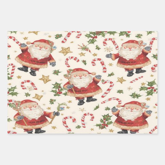 Klassieke Santa Candy Canes kerstpatroon Inpakpapier Vel (Voorkant)
