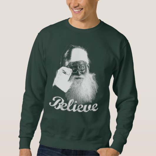 Klassieke Santa Claus 'Believe' Monochrome gloed Trui (Voorkant)