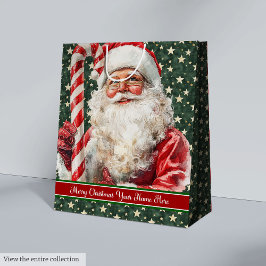 Klassieke  Santa Claus Waterverf Candy Cane Medium Cadeauzakje