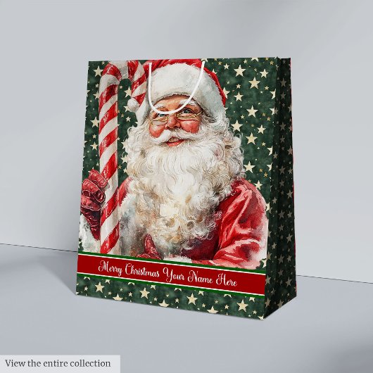Klassieke  Santa Claus Waterverf Candy Cane Medium Cadeauzakje