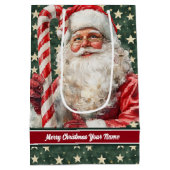 Klassieke  Santa Claus Waterverf Candy Cane Medium Cadeauzakje (Achterkant)
