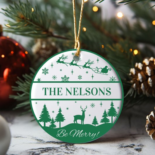 Klassieke Santa en Sleigh Familie Keepsake Custom Keramisch Ornament