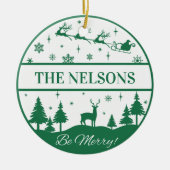 Klassieke Santa en Sleigh Familie Keepsake Custom Keramisch Ornament (Voorkant)