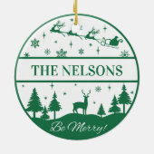 Klassieke Santa en Sleigh Familie Keepsake Custom Keramisch Ornament (Achterkant)