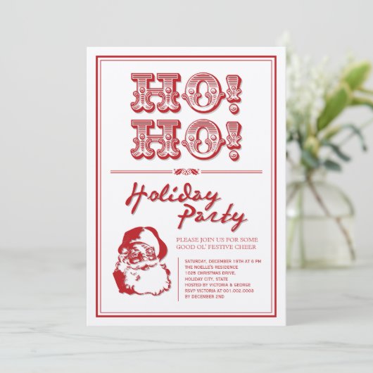 Klassieke  Santa HO Holiday Party Uitnodigen Kaart (Staand voorkant)