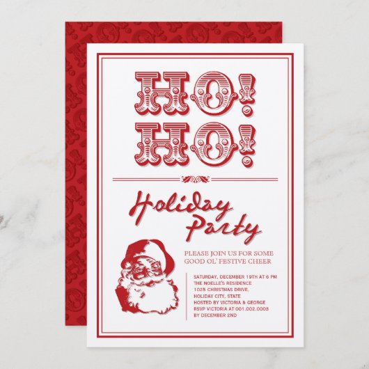 Klassieke Santa HO Holiday Party Uitnodigen Kaart (Voorkant / Achterkant)