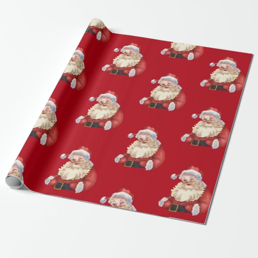 Klassieke Santa rode achtergrond Cadeaupapier (Uitgerold)