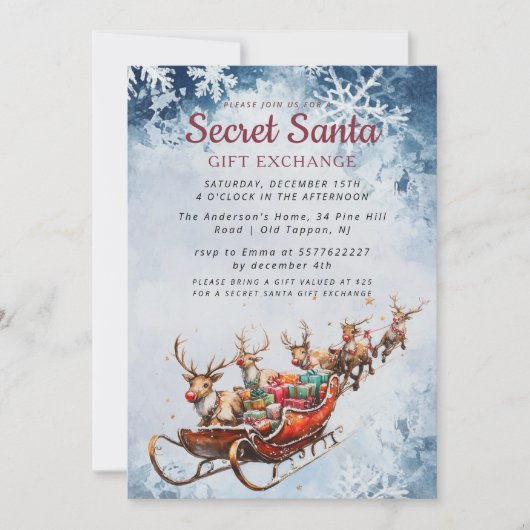 Klassieke Santa Sleigh Secret Santa Winter Party Kaart (Voorkant)