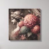 Klassieke scène met gipsombeeld en hortensia canvas afdruk (Voorkant)