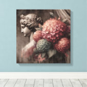 Klassieke scène met gipsombeeld en hortensia canvas afdruk (Insitu (Houten vloer))