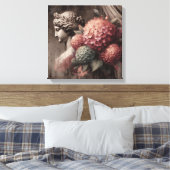Klassieke scène met gipsombeeld en hortensia canvas afdruk (Insitu (Slaapkamer))