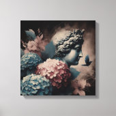 Klassieke scène met gipsombeeld en hortensia canvas afdruk (Voorkant)