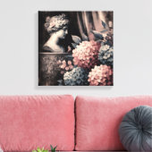 Klassieke scène met gipsombeeld en hortensia canvas afdruk (Insitu (Woonkamer))