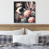 Klassieke scène met gipsombeeld en hortensia canvas afdruk (Insitu (Slaapkamer))
