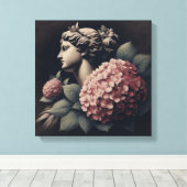 Klassieke scène met gipsombeeld en hortensia canvas afdruk (Insitu (Houten vloer))